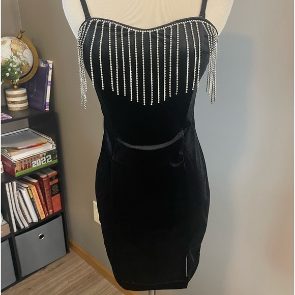 Velvet Mini Dress w/ Rhinestones - Picture 1 of 4